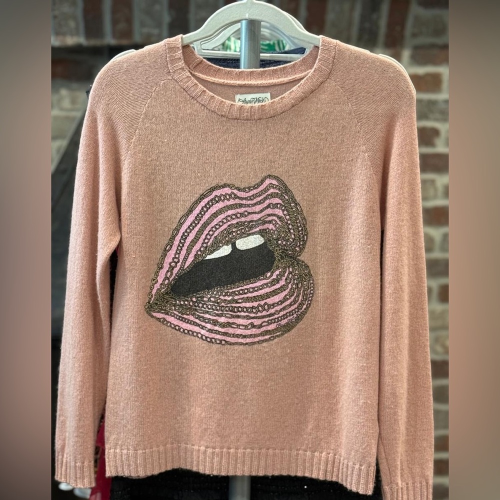 Lauren Moshi Pink Sweater with Lip Design